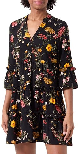 VERO MODA Damen VMEASY Joy 3/4 Short Dress WVN GA Sommerkleid, Black/AOP:Vicka, M