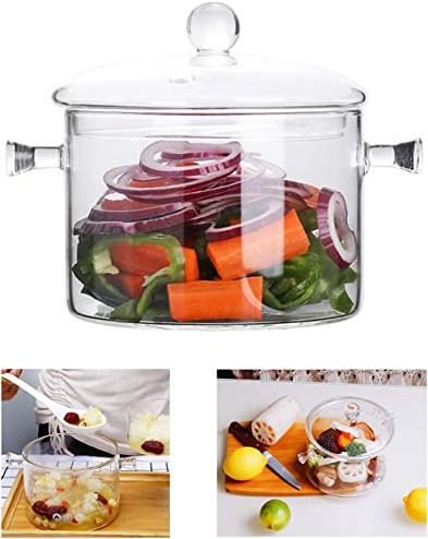 Glass Saucepan - 2.3L/78OZ Glass Saucepan Heat-Resistant Borosilicate Glass Handmade Cookware Set stovetop Pot - Safe for Pasta Noodle, Soup, Milk, Tea,salad (2.3L/78OZ)