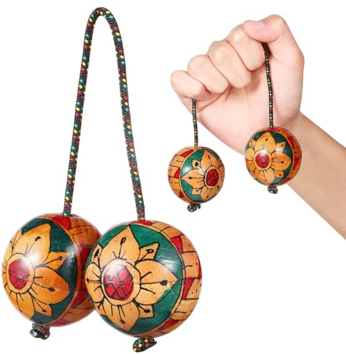 Toyvian African Shaker Instrument African Shakers Shaking Rhythm Double Balls Hand Shaker Kashaka Instrument Aslatuas Rhythmic Ball Finger Shakers Rhythm Maracas Wood Handshake One-hand