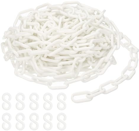 PATIKIL Plastic Chain,32 FEET Safety Barrier Chain for Crowd Control, 1/4inch(6mm) White Plastic Chains Links for Queue Lines, Parking, Fences, Gate, Concerts, and Decoration