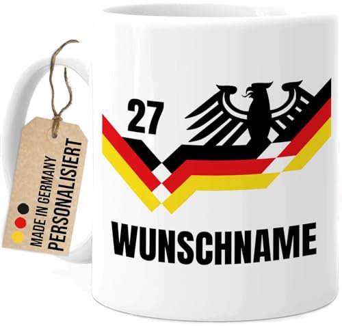 Tassenliebling® - Fussball EM Fanartikel Tasse personalisiert - Deutschland Trikot mit Name und Nummer Germany Fußball deutsche Nationalmannschaft Europameisterschaft WM 24 Team Geschenke