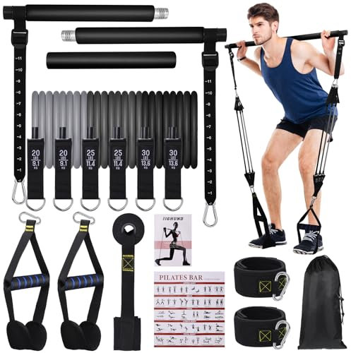Barra de Pilates con 6 Gomas Elasticas Musculacion, Látex Bandas de Resistencia Bandas Elasticas Fitness Smartworkout para Casa y Gimnasio Yoga Pilates Estiramiento Fitness (Negro Degradado)