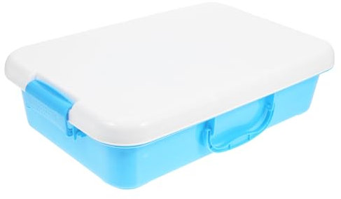 Abaodam 15x10 Inch Boys and Girls Portable Sandbox Storage Box with Lid Large Capacity Sand Tray with Handles Handheld Sand Box for Indoor Outdoor Play Blue and White