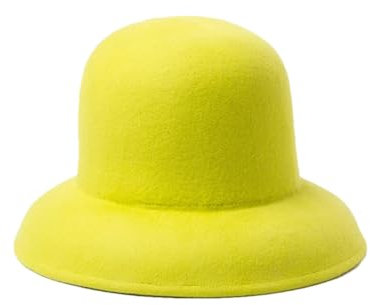 Chapeau cloche vintage 100 % feutre de laine pour femme - Couleur unie - Grand bord, citron, S