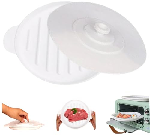 Plateau à bacon pour micro-ondes avec couvercle 9,5x7,8 pouces Plaque de cuisson ronde en silicone résistante à la chaleur avec deux oreilles pour la cuisson au four à la vapeur Plaque de cuisson en s