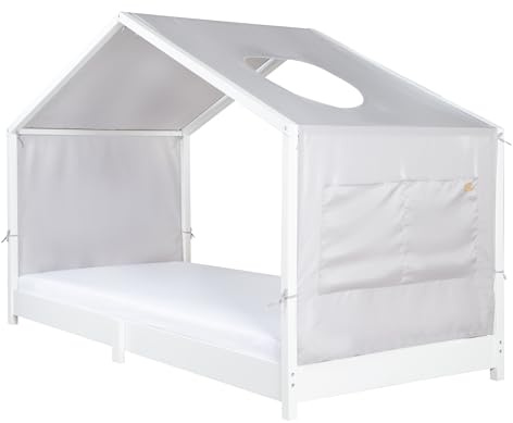 roba Copertura per Letti Montessori 90 x 200 cm - Accessorio Adatto per trasformare Il Letto in Un baldacchino - con 3 Tasche portaoggetti e Finestra sul Tetto - Grigio Chiaro