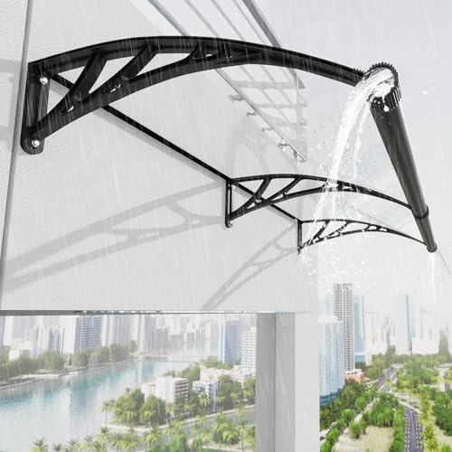 Auvent de Porte d'entrée avec Système de Drainage - 120x100cm Toit Marquise en Polycarbonate Abri de Pluie en Polycarbonate Anti-UV,Contre Neige et Vent,Support ABS