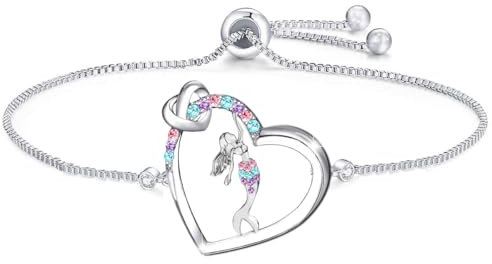 Meerjungfrau-Armband für Mädchen und Jungen, Armband mit Kristall-Herz-Anhänger, Geschenke, Schmuck, Geschenke für Mädchen, Tochter, Jungen, Sohn, Enkelin, Nichte, Geburtstag, Weihnachten, Abschlussge
