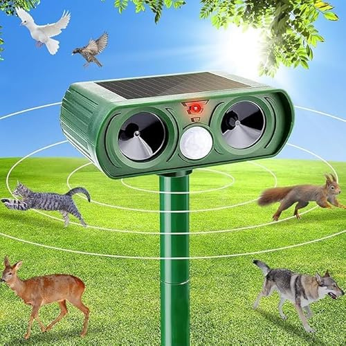 Solar Katzenschreck,Ultraschall Tiervertreiber Katzenabwehr,Wasserdicht Marderschreck mit PIR-Bewegungssensor Katzenschreck für Garten,Wirksam Gegen Katzen,Hunde,Marder,und Vögel Schädlineg(Grün)