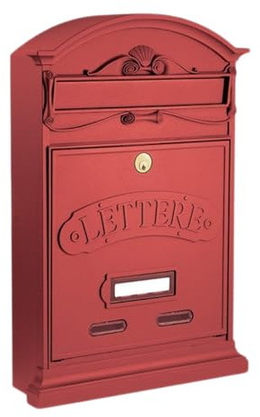 ALUBOX Cassetta Postale Da Esterno 42X27X8,5 Cm Cassetta Posta In Acciaio Zincato Resistente alle Intemperie e Durevole Nel Tempo Cassette Postali Per Esterno Serratura Antiscasso (ROSSO)