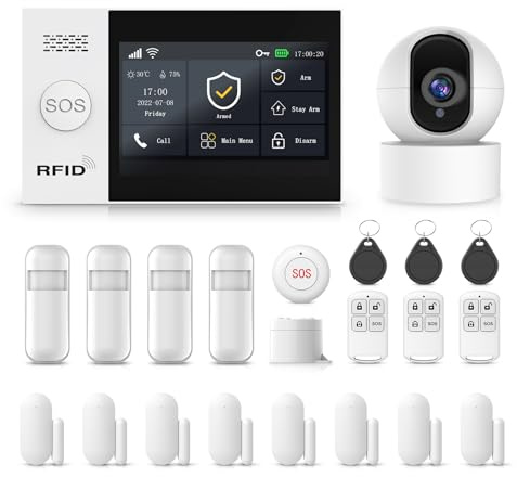 PGST Allarme Casa Senza Fili,Sistema di Sicurezza Domestica Senza Fili con Fotocamera di Sicurezza HD, Sensori per Porte e Movimento,GSM 4G/App Tuya Avvisi Istantanei,Nessun Canone Mensile