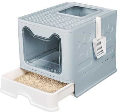 Belfoyer Faltbares Katzenklo 51×41×38 cm – Tragbare Katzentoilette mit Schaufel, platzsparend & leicht zu reinigen, Blau