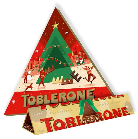 TOBLERONE - Calendrier de l'Avent 4 Recettes Savoureuses 200g & Barre de Chocolat au Lait avec Nougat au Miel et aux Amandes 340g - Idée Cadeau - Chocolats de Noël - Lot de 2