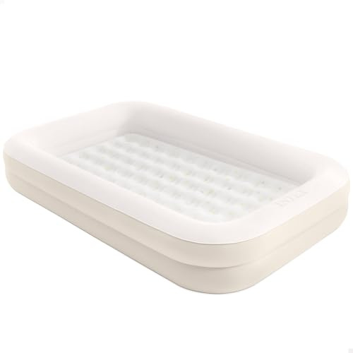 Intex Colchón hinchable infantil beige, 107x168x25 cm, máx 22,7 kg, Decoración estrellas, Extraíble, Hinchador incluido, Inflado, Desinflado, Cama, Cuna de viaje, Colchones inflables (66811)