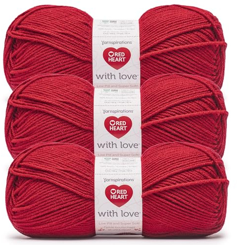 Red Heart with Love Low Pill Jolly Berry Yarn - 3 Pack of 100 g / 3.5 oz - 100% Low Pill Acrylic - #4 Worsted (Medium) - 171 Yards - Knitting/Crochet
