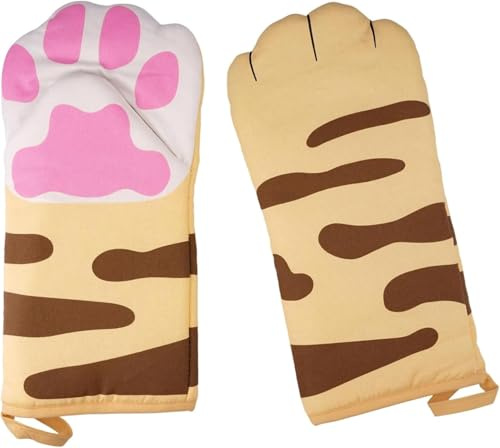LIULINY 1 Par Guantes de Horno Cocina Patrón de Gato, 30 * 16 cm Manoplas Horno Cotton, Manoplas Cocina Algodon con Diseño Lindo y Divertido Gato, para Hornear Barbacoa Microondas Pastel