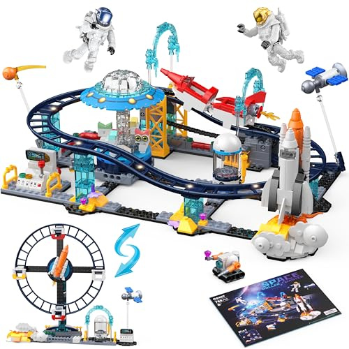 MOGZZi Set de Construcción Montaña Rusa Space Shuttle, 788 PCS 2-en-1 Stem Juguete Espaciales Nave Espacial Descubrimiento Parque Friends con Cohete, Ferroviario, Regalo para Niñas 6+ Años