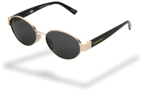 Foster Grant lunettes de soleil femme ovales tendance – monture métallique noire avec verres fumés, anti-rayures & anti-chocs, protection UV400 pour un look intemporel