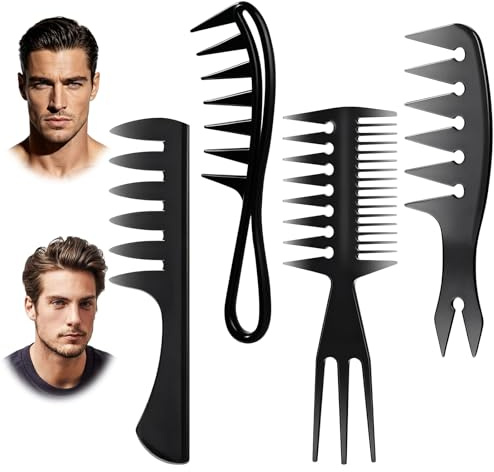 BIVYAX Set 4 Pettini Uomo Styling, Pettine Testurizzante Pettine a Denti Larghi e Spazzola Ventilata, Pettine Afro per Volume e Ricci, Kit Pettini per Capelli Uomo da Asciugare e Modellare