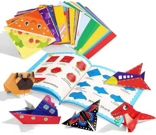 Papier Origami, 100 Feuilles de Origami Double Face 14x14cm, 45 Beaux Motifs Papier Origami Coloré avec Manuel Pédagogique pour Bricolage Arts Artisanat Projets Enfants Adultes