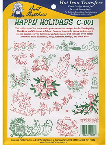 Aunt Martha's Happy Holidays Iron On Transfer Pattern Collection, Thanksgiving and Christmas Motifs