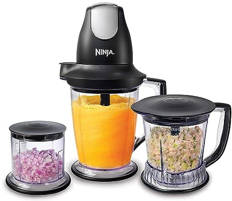 Ninja QB1004 Blender/Food Processor with 450-Watt Base, 48oz Pitcher, 16oz Chopper Bowl, and 40oz Processor Bowl for Shakes, Smoothies, and Meal Prep,Black