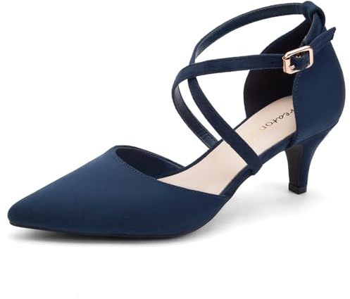 Greatonu Mujer Zapatos de Tacón Kitten Heel Tiras Cruzadas Puntiagudo de Salón Azul Talla 41