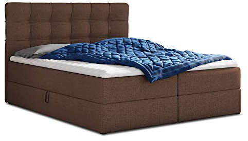 Boxspringbett Best mit 2 Bettkästen, Doppelbett mit Bonell-Matratze und Topper, Polsterbett, Bett, Bettgestell, Stilvoll, Schlafzimmer (Braun (Inari 24), 140 x 200 cm)