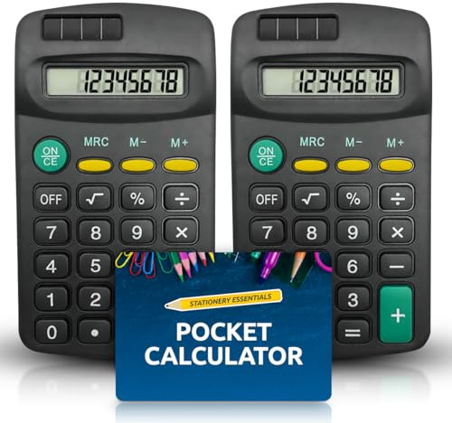 SOL 2pk Pocket Calculator, 6.5cm x 11.5cm Basics Calculator, Lightweight & Compact for Easy Carry, 8 Digit Standard Function for Simple & Easy Usage, Clear Display Battery-Operated, Perfect for Travel