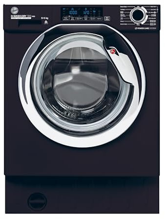 Hoover H-WASH/DRY HBDOS 695TAMCBE-80 Integrated Washer Dryer, 9Kg Wash+5Kg Dry, 1600 Rpm, 12 Programmes, 3 Drying Levels, Black with Chrome door