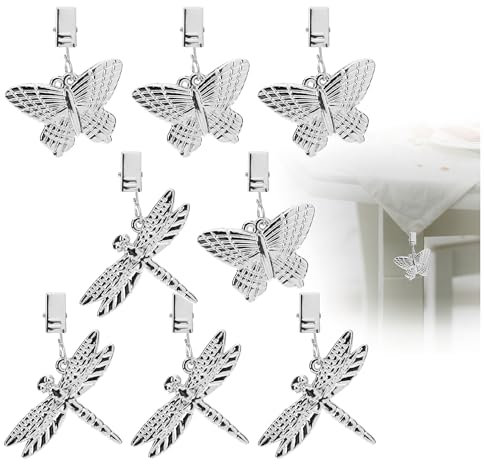 com-four® 8X Tischdeckenbeschwerer - Tischtuchgewichte in Form von Libellen und Schmetterlingen - Tischtuchklammer - jeweils ca. 35g - Tischdeckenklammern (silberfarben)