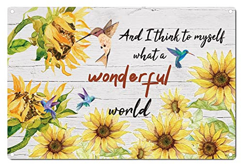 CREATCABIN Carteles de Chapa de Metal Colibrí Primavera Girasol Cartel Vintage Arte de la Pared Decoración Rústica Granja Hogar Bar Café Jardín Porche Mercado Decoraciones 12 x 8 Pulgada