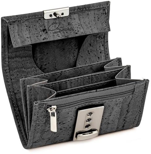 Simaru Small Waiter Wallet, Waiter's Wallet Made of Cork, RFID Blocker, 4 Compartments for Notes Coins, Vegan, black, SO, Casual