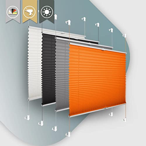 Buseu Plissee ohne Bohren Klemmfix 90x110cm(BxH) Orange Jalousie Sonnenschutz Easyfix Faltrollo Lichtdurchlässig Rollo für Fenster & Tür