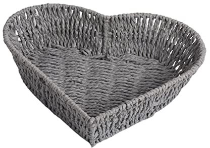 Magideal Hand Woven Fruit Basket Large Fruit Bowl Heart Shaped Bread Serving Basket Stackable Multipurpose Organizer Bin for Kitchen Home Decoration Table Centrepieces for Dining Room, Gray