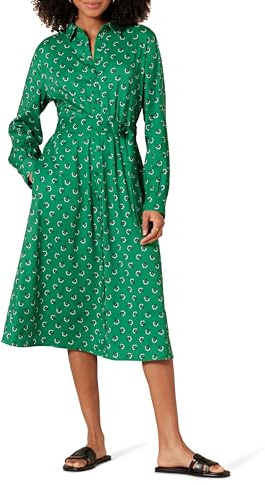 Amazon Essentials Robe-chemise mi-longue en tissu georgette à manches longues Femme, Vert Blanc Fleuri, XXL