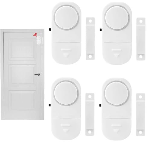Fensteralarm Türalarm Selbstklebend Alarm 4Pcs: Nizirioo Drahtlose Home Security Alarmanlage mit Batterien, Mini Einbruchschutz mit Wireless Magnetsensor 90DB für Home Security Wohnmobil und Mehr