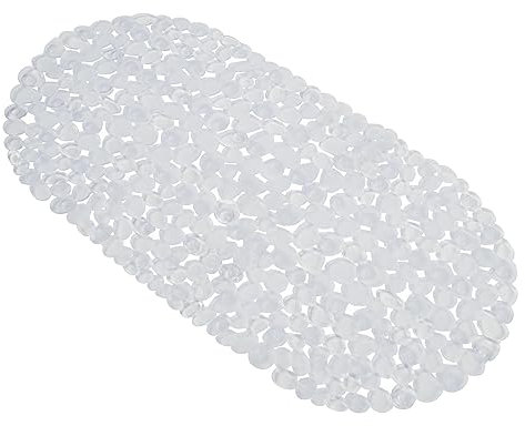OHS Non Slip Bath Mat, Long Shower Bathmat with Suction Cups Anti Mould Bath Mat for Bathroom, Flexible Oval PVC Adults Elderly Kids, Clear 70cm x 35cm