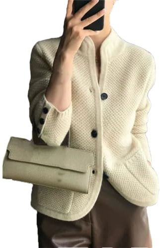 Maglione Cardigan in Lana Cashmere con Collo Alto da Donna Maglione Basic in Lana A Maglia Larga