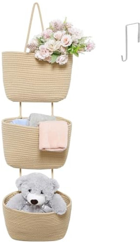 HechoVinen Cestino da appendere alla porta, in corda di cotone intrecciato, da appendere alla parete, per soggiorno, cucina, asilo nido