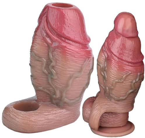 SOODAY Wide Large Penis Sleeve Silicone Penis Enlarger Sleeve with Cock Ring, Reusable Penis Extension Sleeve Male Penis Sheath Adult Sex Toy for Men (Skin)