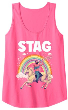 Funny Stag Do Pink Rainbow Man Riding A Horse Stag Costume Tank Top