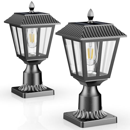 Solar Lamp Post Light Outdoor - 3000K Warm White, IP45 Waterproof Post Solar Lights for Garden Yard Landscape, Outside Decorative Lamp(2PK)