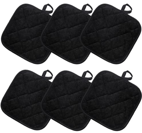 Set di 6 presine per cucina, in cotone, resistenti al calore, guanti da forno e presine (nero, 6)