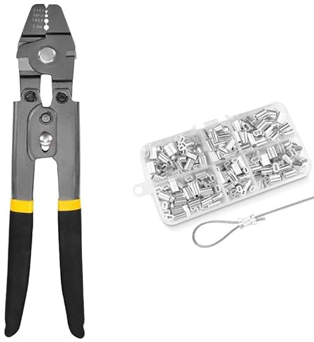 LZIAE 1.2mm-2.0mm Wire Rope Crimping Tool Kit，Stainless Steel Wire Rope Cable with 300Pcs 3 Size Aluminum Double Barrel Ferrule Crimping Loop Sleeve Cable Crimps Sea Fishing Line Pliers Kit