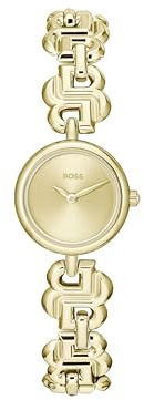 BOSS Uhr mit DREI-Zeiger-Quarzwerk für Damen Kollektion Double B Dressy mit Goldfarben Edelstahlarmband - 1502794