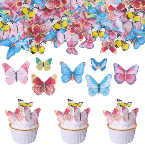 XYTAHDM 3D Papillon Decoration Gateau Comestibles, 40 PCS Decoration Anniversaire Papillon Fille, décoration papillon anniversaire, décoration de gâteau d'anniversaire douche de bébé, Multicolore