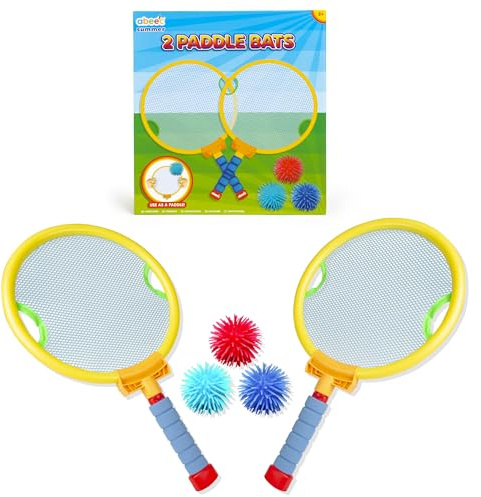 abeec 2-in-1 Paddle Bat and Beach Racket Set for Kids | Summer Garden Game | Includes 2 Bats, 3 Soft Balls & Handles | Lightweight Holiday Toy for Indoor & Outdoor Play