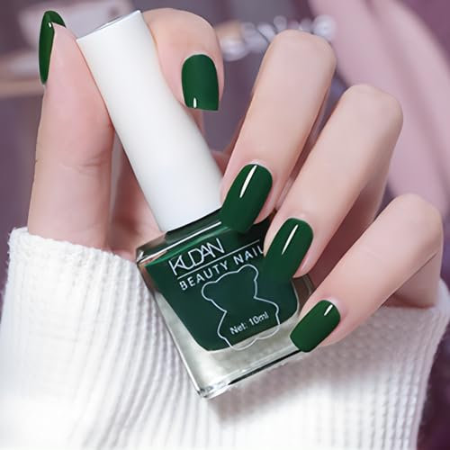 Green Nail Polish - Dark Green Nail Varnish - Quick Dry Nail Polish Chip Resistant - Long Lasting Breathable Nail Varnish No Need Baking for Women Girls DIY Manicure,10ML