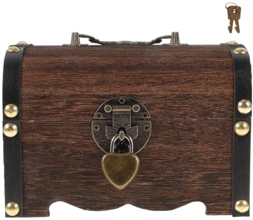 NUOBESTY Piggy Bank, 14x10cm Vintage Wooden Treasure Chest Box Wooden Money Saving Box Savings Jar for Coin Storage, Home Decoration, Party Favors